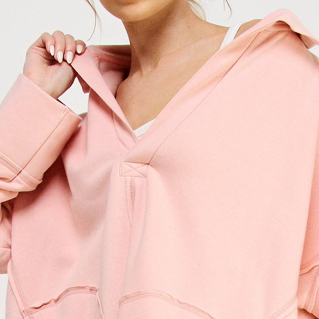 Dusty Pink V Neck Polo Oversized Sweatshirt Pullover