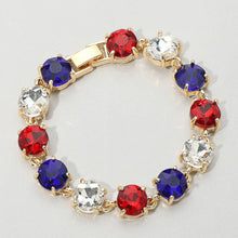 Silver American USA Round Stone Link Evening Bracelet