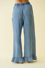 Denim Ruffle Bottom Wide Leg Pants