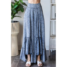 Light Denim Washed Wide Leg Ruffled Hem Tencel Oli+Hali Pants