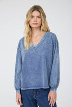 WASHED INVERTED SEAM DETAIL LONG SLEEVE KNIT TOP: EGGPLANT