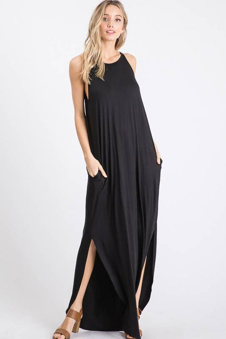 Black Solid Maxi Dress