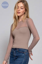 Mushroom Long Sleeve Round Neck Mesh Combination Seamless Top