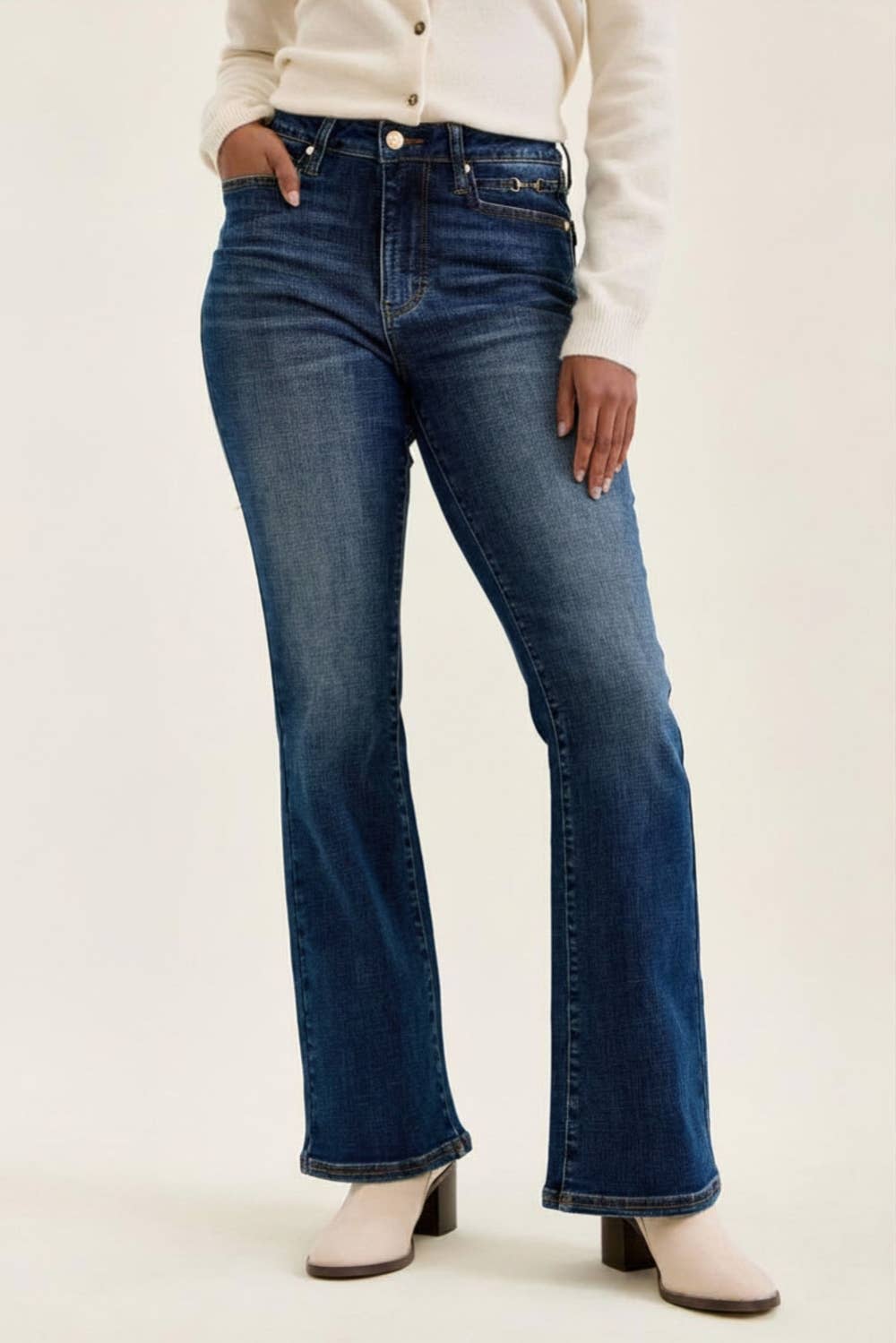 Dark Mid Rise DAISY Bootcut w/ Harness Trim DK Sunset Ride Judy Blue Jeans