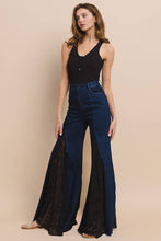 Dark Denim Lace Detail Wide Leg Jeans