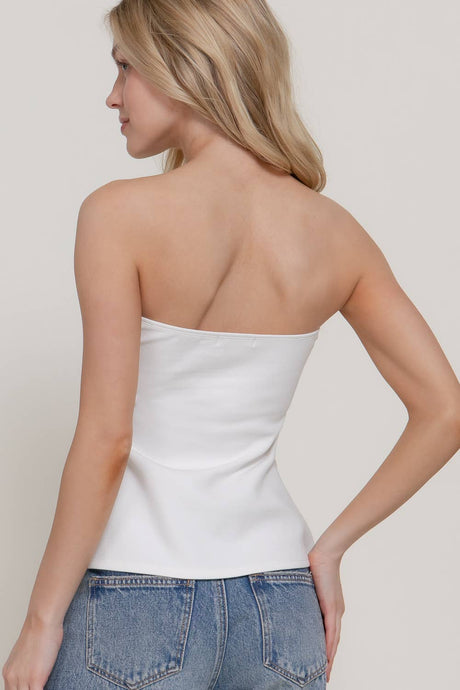 Off White Peplum Soft Knit Jersey Tube Top