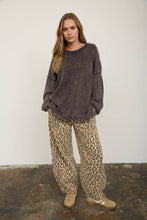 Dark Brown Washed Raw Edge Crew Neck Drop Sleeve Sweater