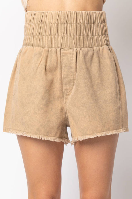 Taupe High-Waist Washed Twill Shorts