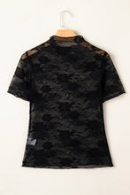 Black Sheer Floral Lace Mesh Mock Neck Long Sleeve Top