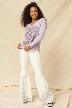 Lavender Vintage Washed Split-Neck Thermal Graphic Top