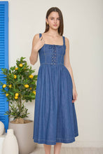 Denim Front Lace Up Sleeveless Midi Dress