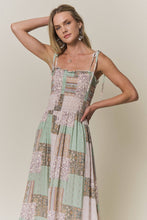 Sage Patchwork Smocked Maxi Dress