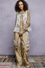 Tan Plaid pattern with peace patch POL shirt