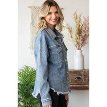 Med Wash Plus Sparkling Snap Button Denim Veveret Shacket