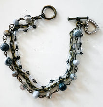 Grey Neutral Tones Beaded Triple Strand Chain Bracelet