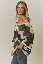 BOHEMIAN CHEVRON CROCHET KNIT SWEATER TOP Olive