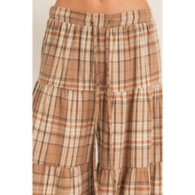 Mocha Tiered Plaid Wide-Leg Pants