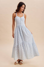 Blue Aura Button Down Eyelet Maxi Dress