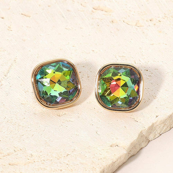 Green Square Cut Gem Evening Stud Earrings