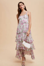 Peach Lavender Floral Ruffled Maxi Dress