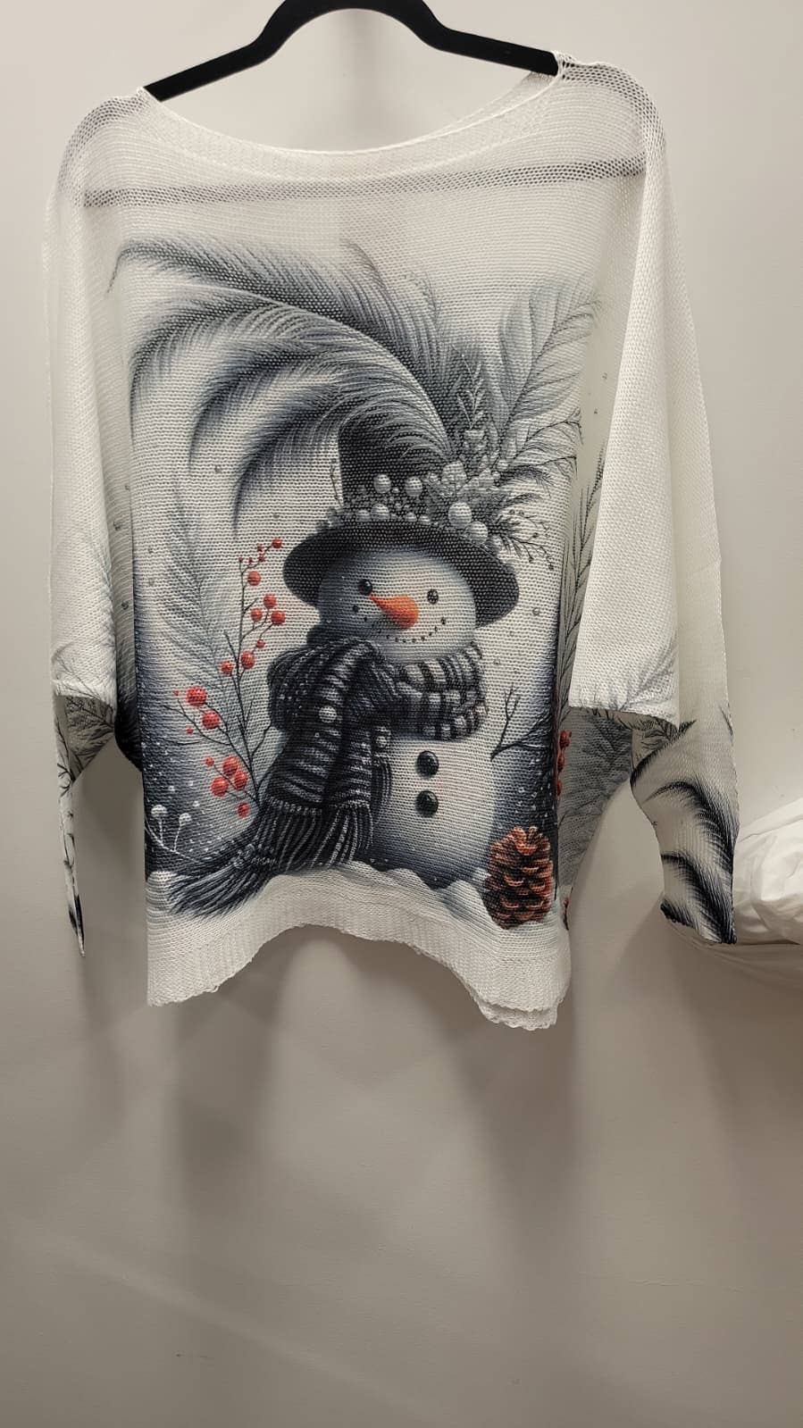 White Snowman Christmas Round Knit Printed Sweater