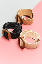 Black Wooden Buckle Rattan Stretch Waist Belt