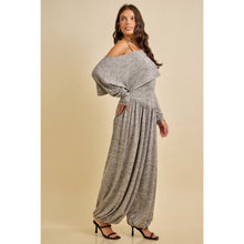 Heather Grey Spring Off Shoulder Knit Jumpsuit with Drape