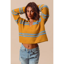 FUZZY HAIRY STRIPE DEEP U NECK SWEATER TOP: IVORY/BLACK / S