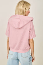 IJ3526 Rhinestone-Adorned Short Sleeve Zip-Up Hoodie Jacket: Black / L