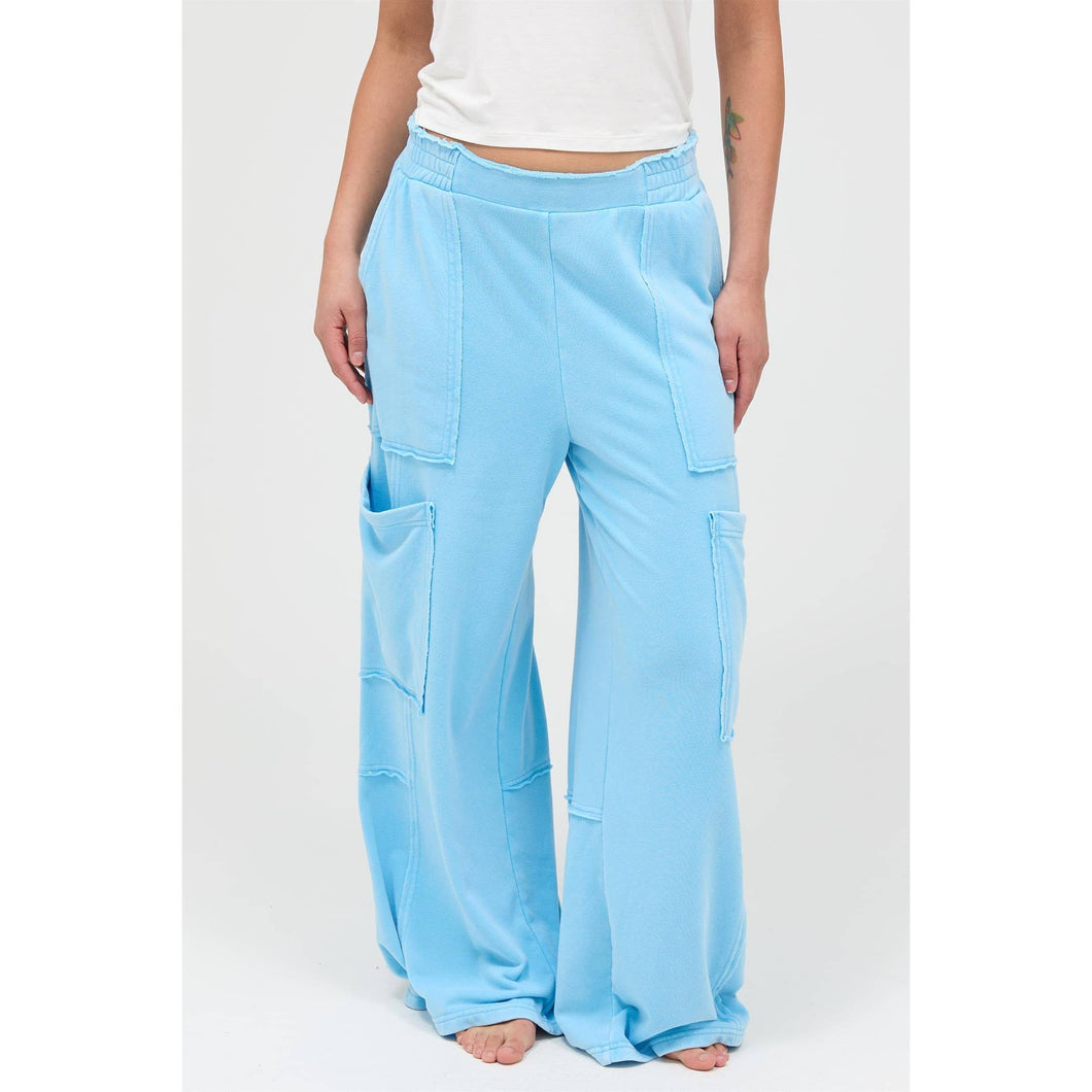Blue Mineral Wash Wide Leg Cargo Pants