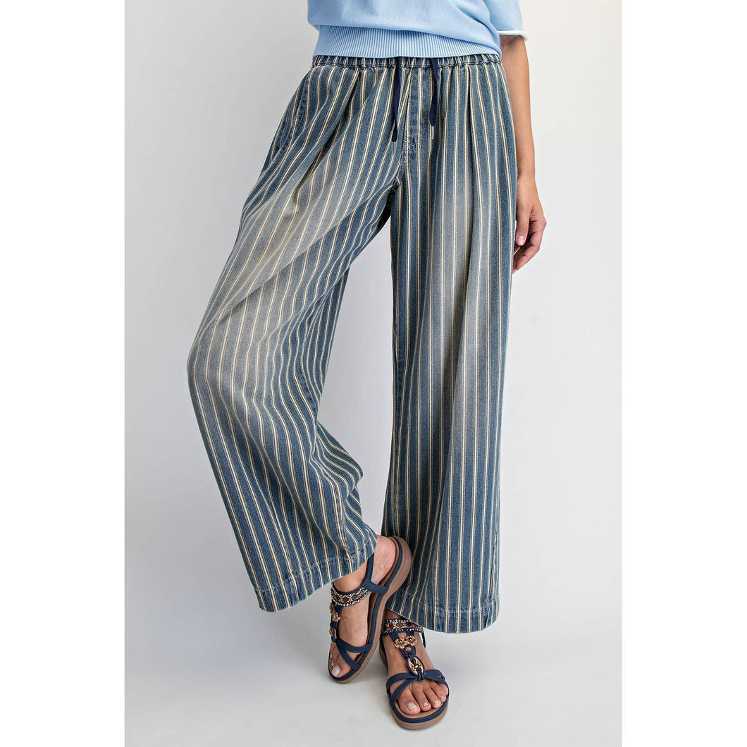 Denim Stripe Baggy Pull On Jeans