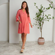 Coral Rayanne 3/4 Sleeve V-Neck Mid-Length Tiered Dress