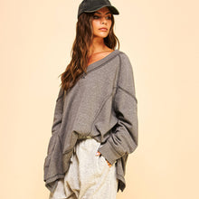 Grey V Neck Pullover Sweatshirt