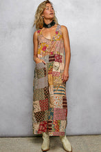 Almond Multi V-neck Sleeveless Varied Patchwork Dual Patch Pocket POL Overalls