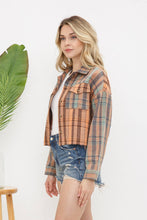 Apricot Tan Soft Lightweight Plaid Mix Crop Shirt Jacket