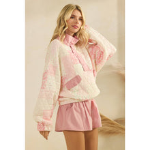Pink Combo Textured Contrast printed Quarterzip Veveret Sweater