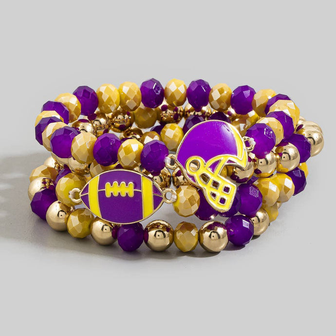 Purple Enamel Football Charm Crystal Bead Bracelet