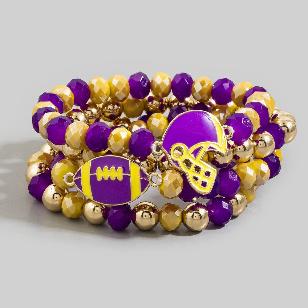 Purple Enamel Football Charm Crystal Bead Bracelet