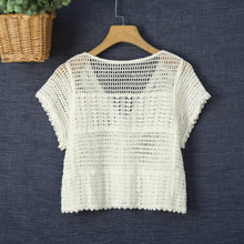 Beige Crosa - Hollow-Out Knit Short-Sleeve Cardigan