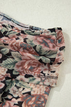 Brown Retro Floral Print Mesh Mock Neck Top