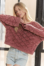 LONG SLEEVE DIAMOND KNIT SWEATER - CESW3862: CHARCOAL / S-M-L(2-2-2)