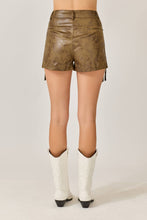 Olive Faux Leather Fringe Studded High Rise Shorts