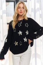 Black Drop Shoulder Sequins Star Sweater