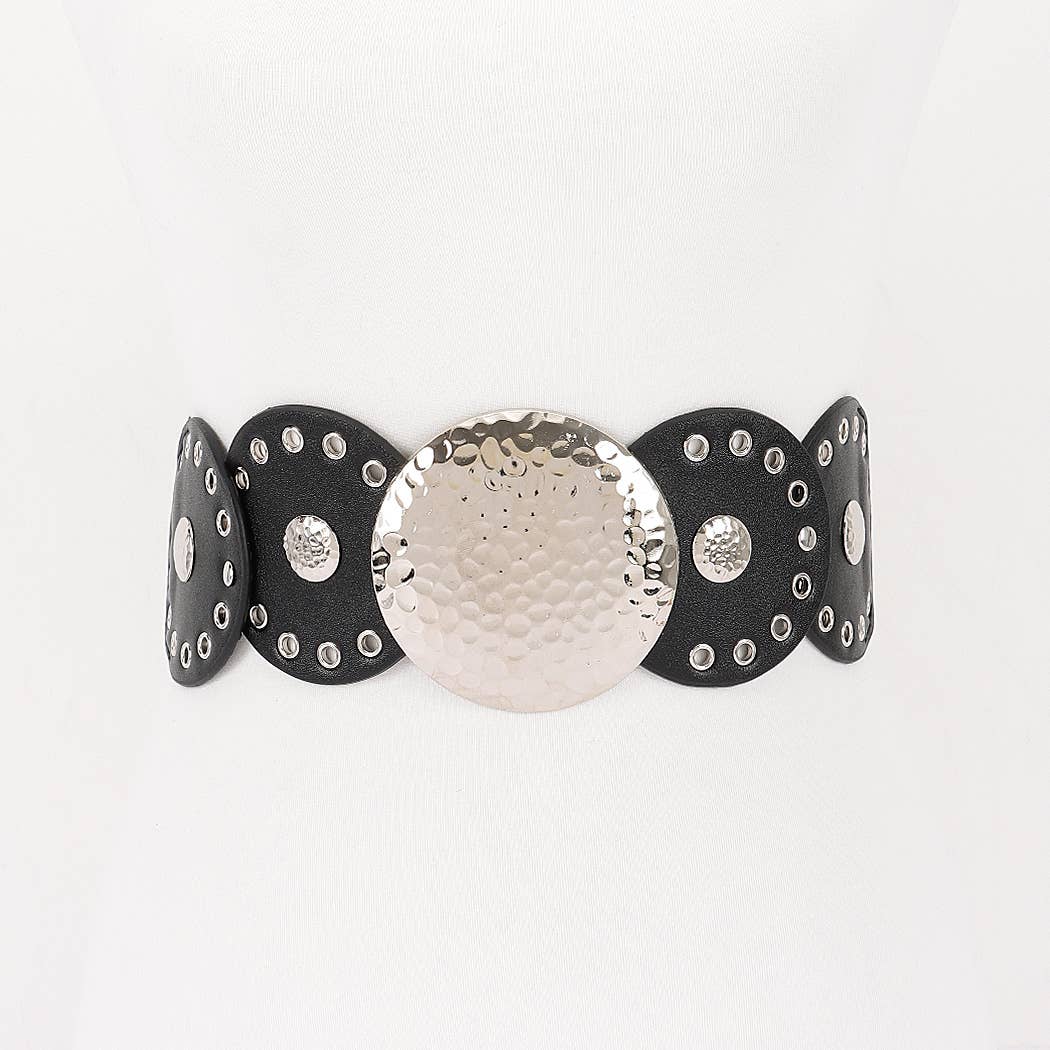 Black Vintage Disc Elastic Plus Size Belt