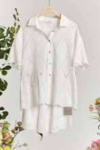 White Short Sleeve Collared Button Down Lace Mello Shirt
