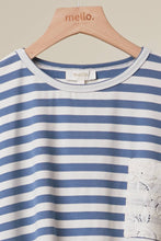 Blue Lace Trim Mello Striped Top