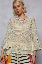 Natural Round neck long sleeve crochet loop patterns regular fit POL top