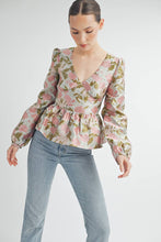 Pink Floral Jacquard Peplum Blouse