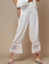 White  Elastic Waist Lace String Tie Lantern Pants