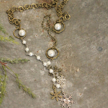 Mixed Metals Adorned With Pearls & Snowflakes Pendant Necklace
